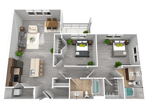 Floor plan for 2 beds, 2 baths, 1126 sqft